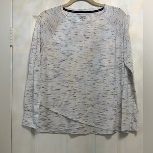 Calvin Klein Women's White Space-Dye Long Sleeve Tee with Heathered Detail